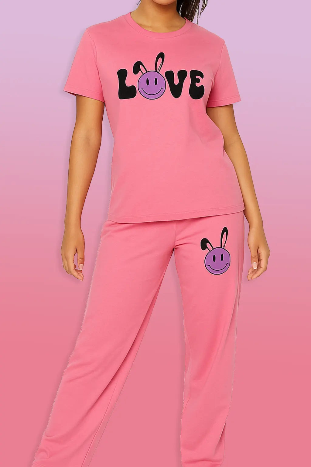 Pink Love & Bunny Emoji Co-ord Set
