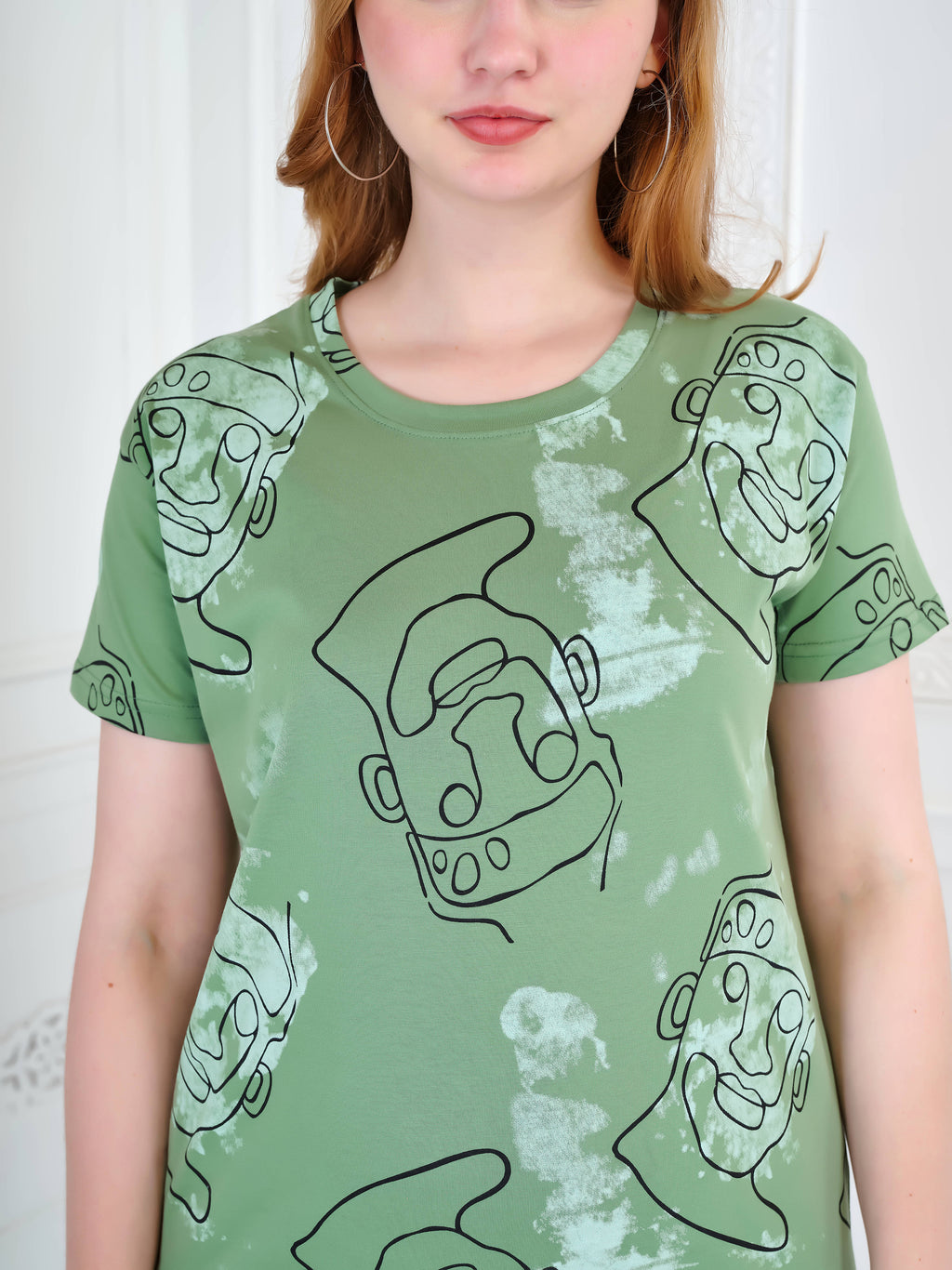 Olive Abstract Faces Co-ord Set