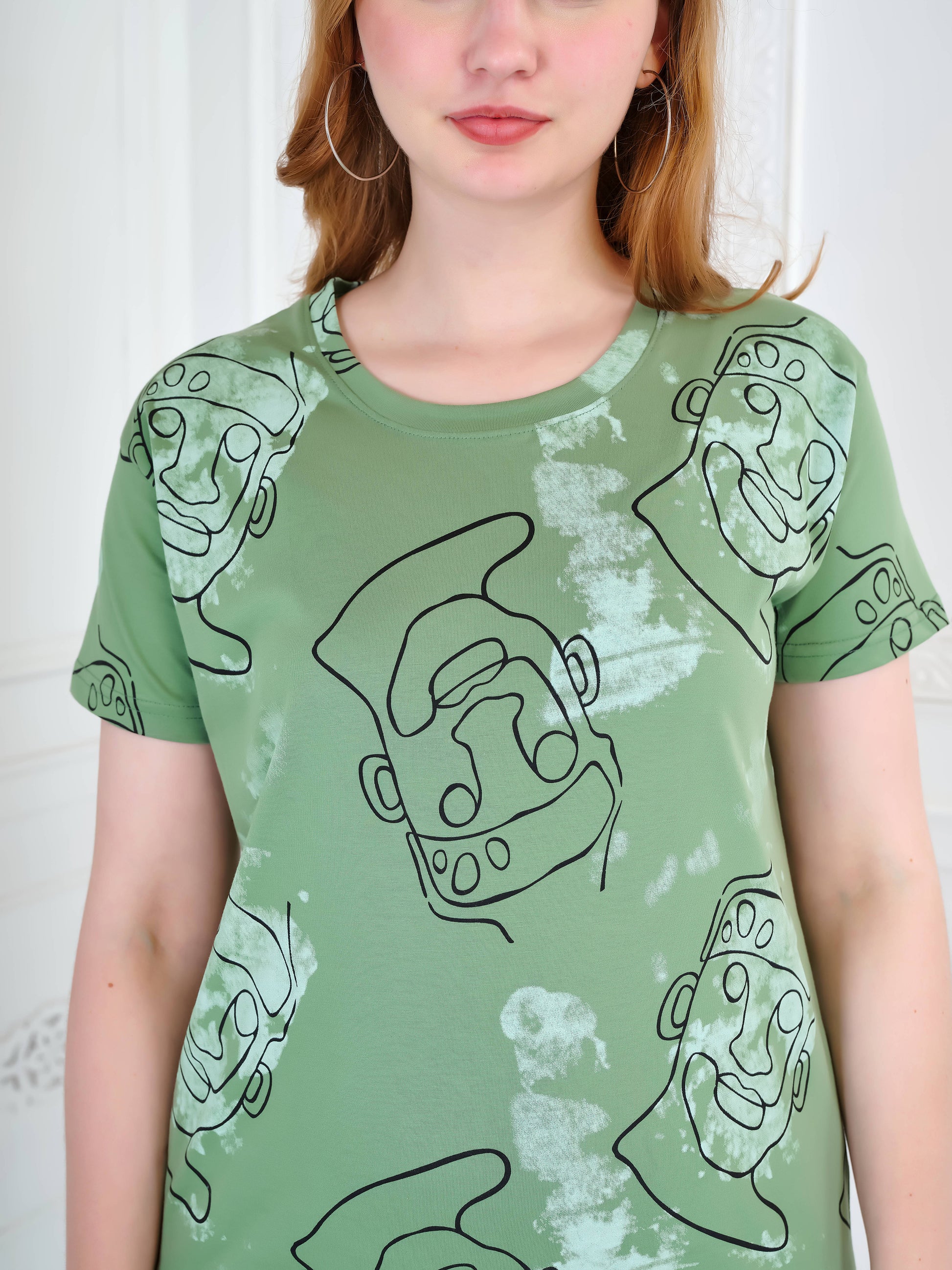 Olive Abstract Faces Co-ord Set