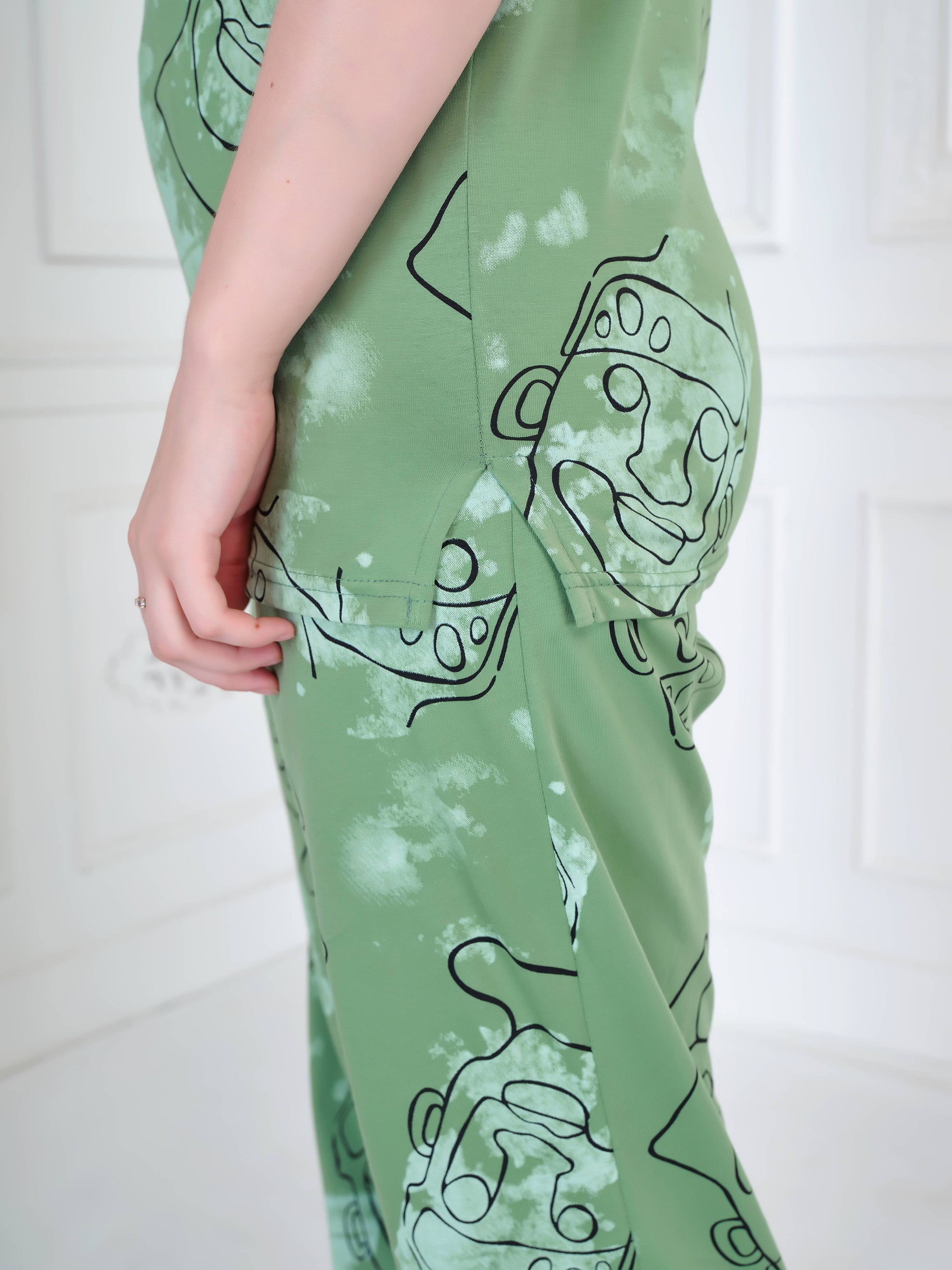 Olive Abstract Faces Co-ord Set