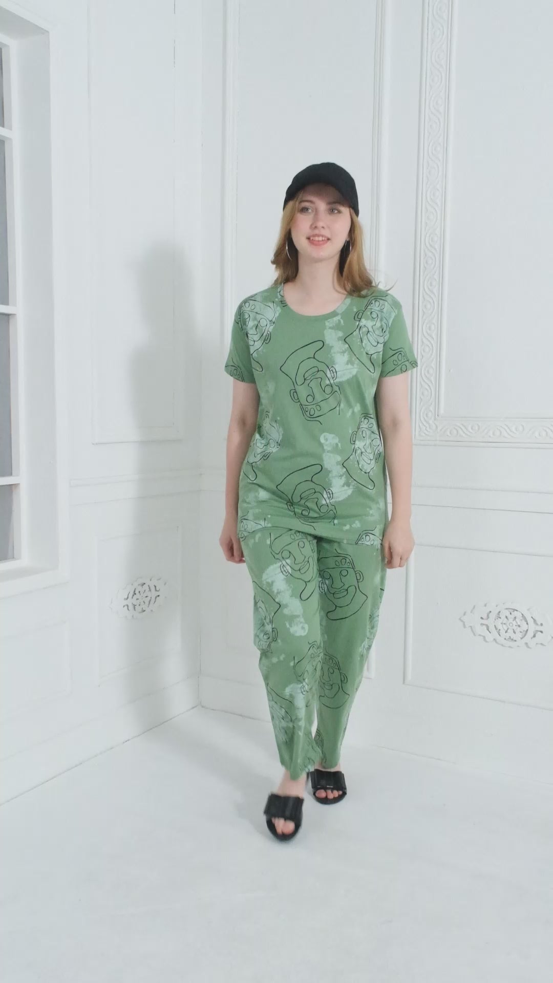 Olive Abstract Faces Co-ord Set